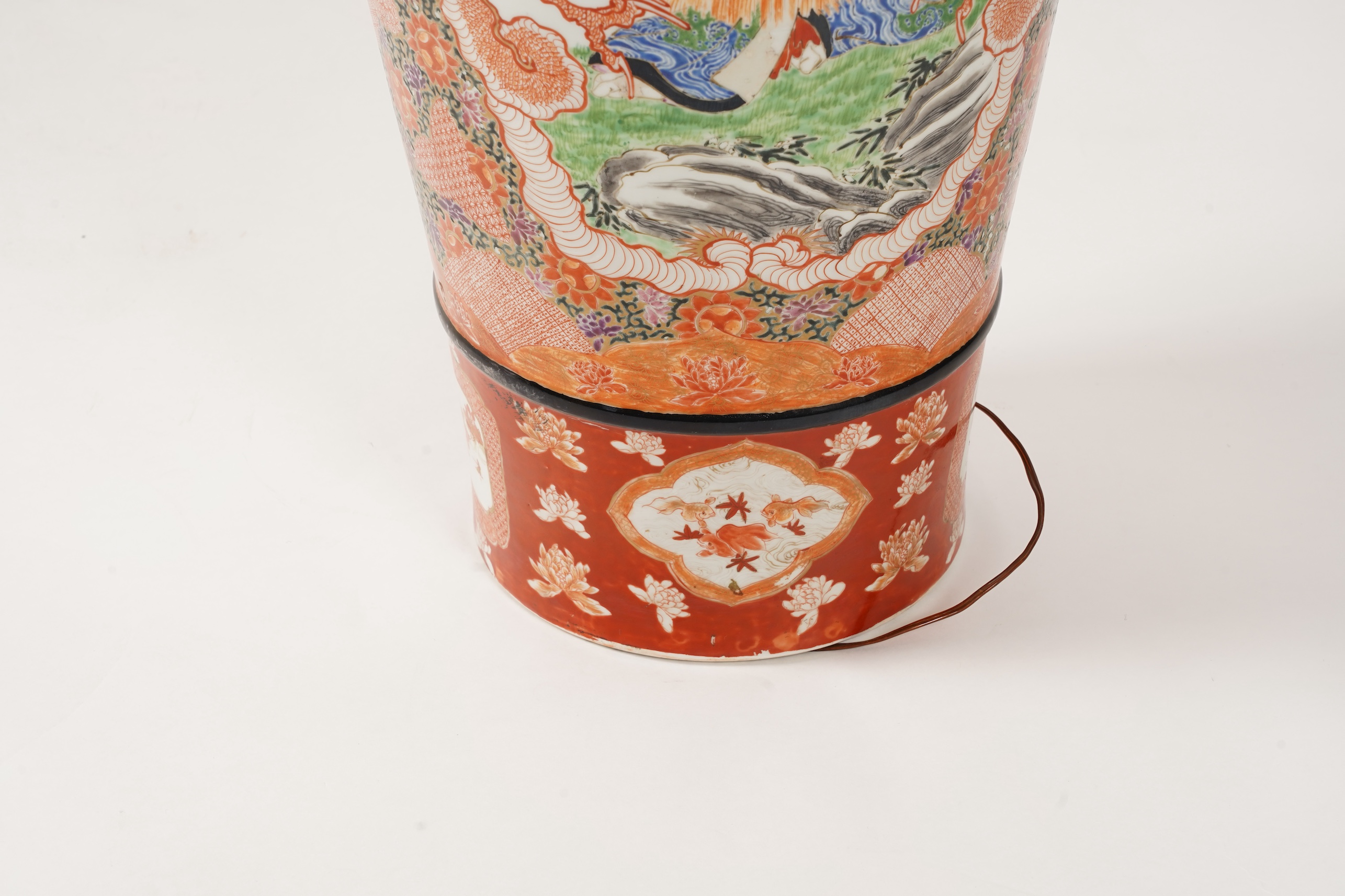 A massive Japanese Kutani vase, late 19th century, mounted as a lamp